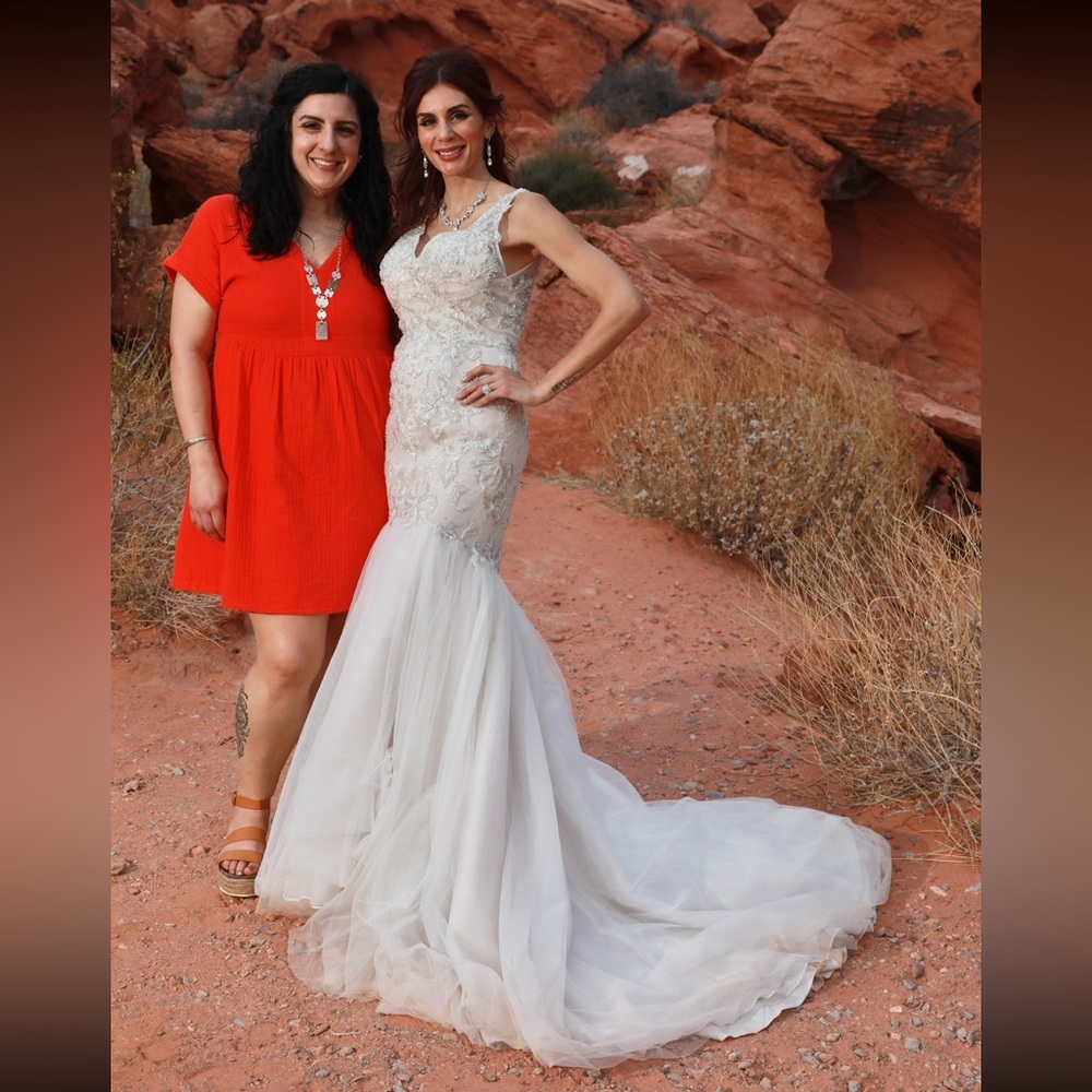 Beautiful Beaded Mermaid Wedding Dress, Long Train, Sparkling Layers, White 2